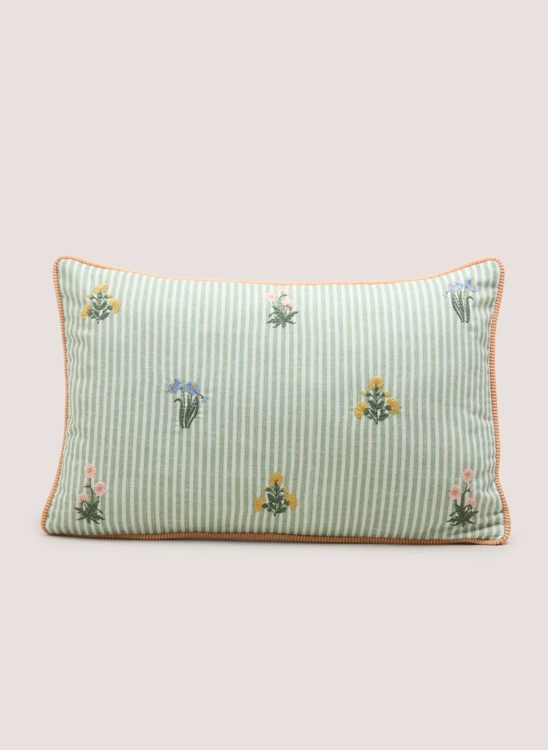 ماتلان Green Stripe Floral Embroidered Cushion